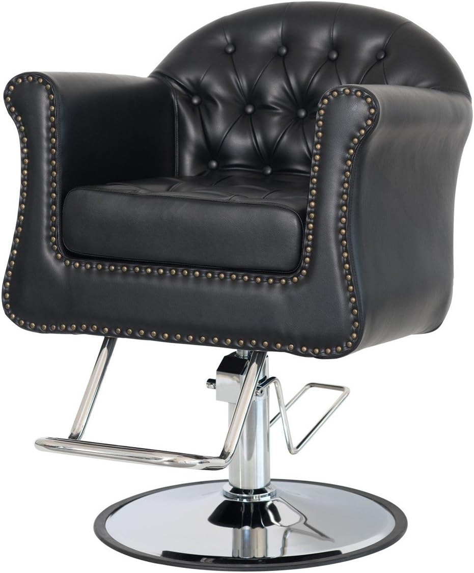 Buy-Rite Brooklyn Styling Chair for Professional Salons & Barbers - Tufted Design with 5” Removable Cushion, Brass Nailhead Trim, Chrome Hydraulic Base, Durable Frame & Rolled Arms, NIN-9905