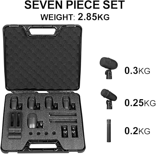 Miniatura 9 de Depusheng Juego de micrófonos de batería de 7 piezas con 5 micrófonos de percusión dinámicos y 2 micrófonos de percusión de condensador ideal para