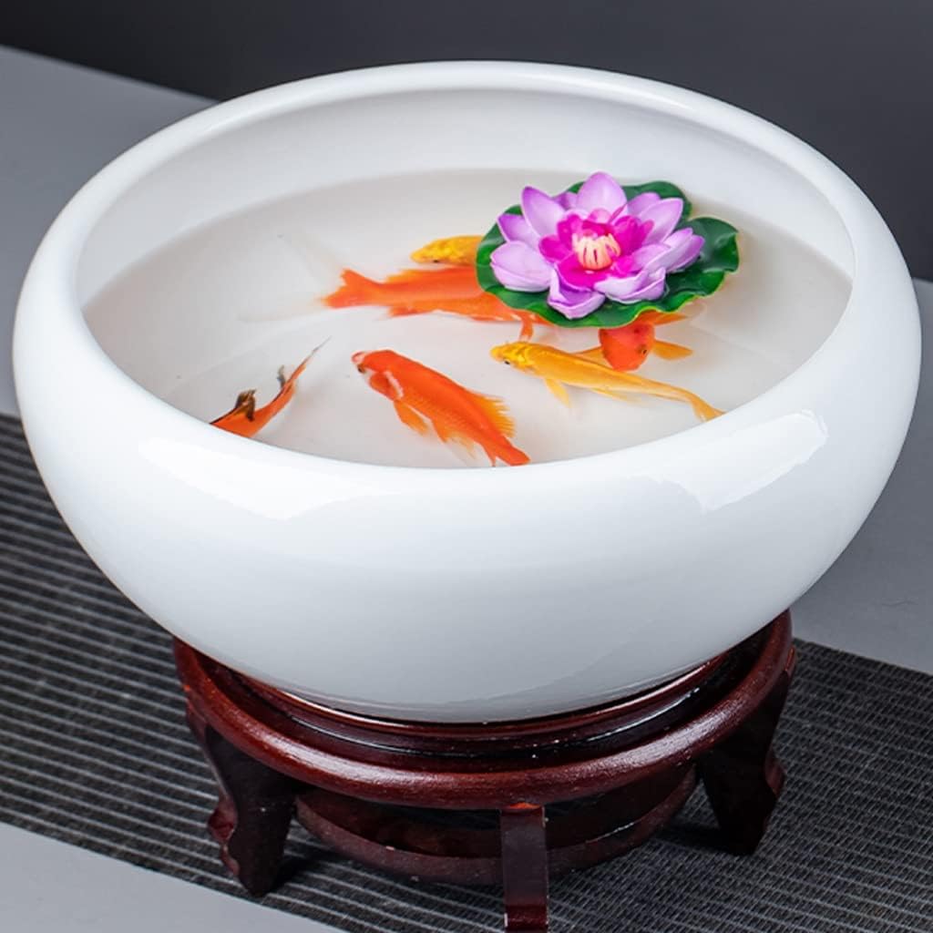 Fish Tank White Ceramic Fish Bowl Desktop Fish Culture Fish Tank Living Room Balcony Blue and White Fish Bowl Office Ornamental Fish Culture Tank Glass Fish Tank(24CM)