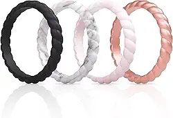Alianças de casamento de silicone trançadas finas para mulheres, anéis de noivado de borracha de 3,5 mm de largura e 2 mm de espessura - 1/4/8/10/12/16, pacote com várias variedades