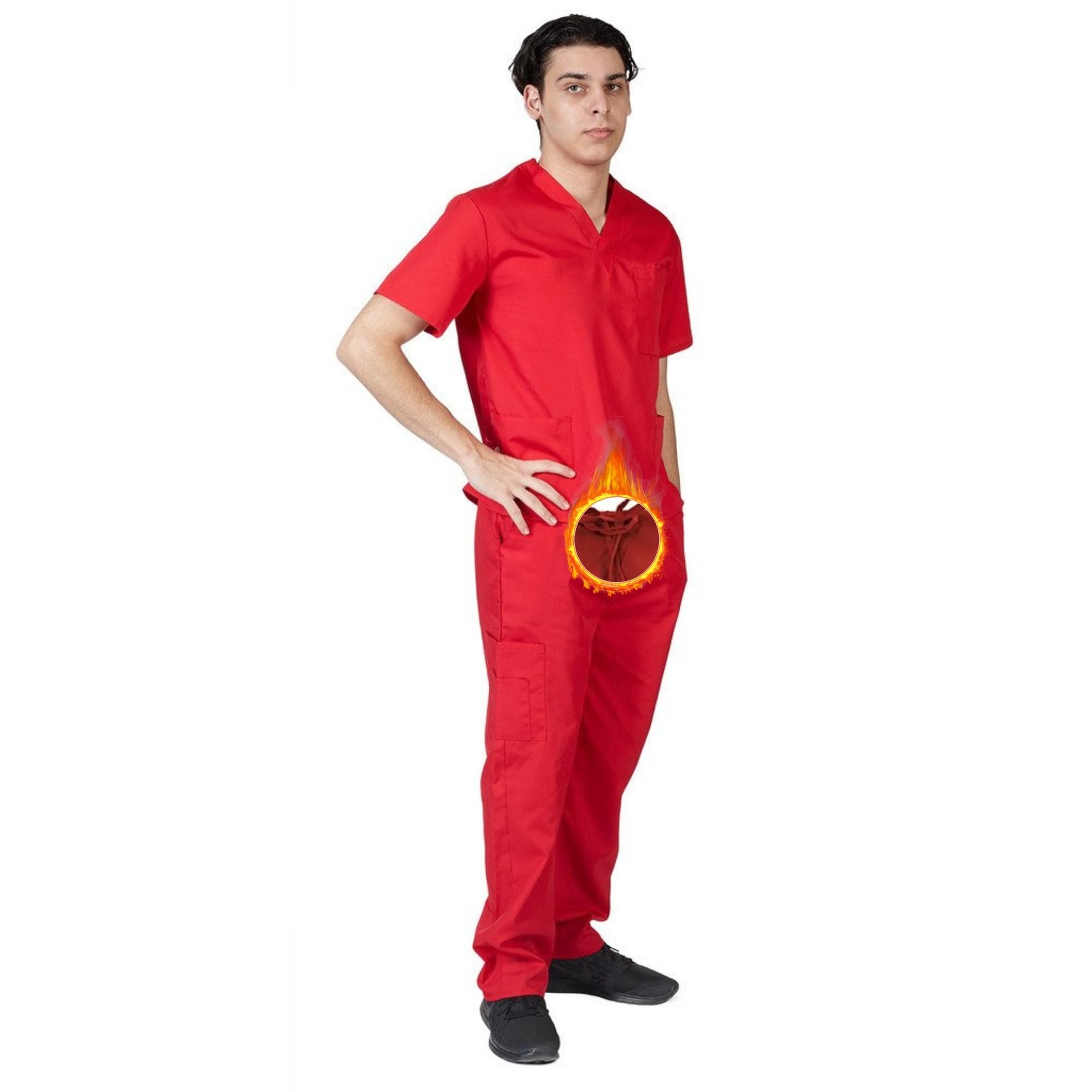 M&M SCRUBS Men Scrub Set Medical Scrub Top and Pants M Red