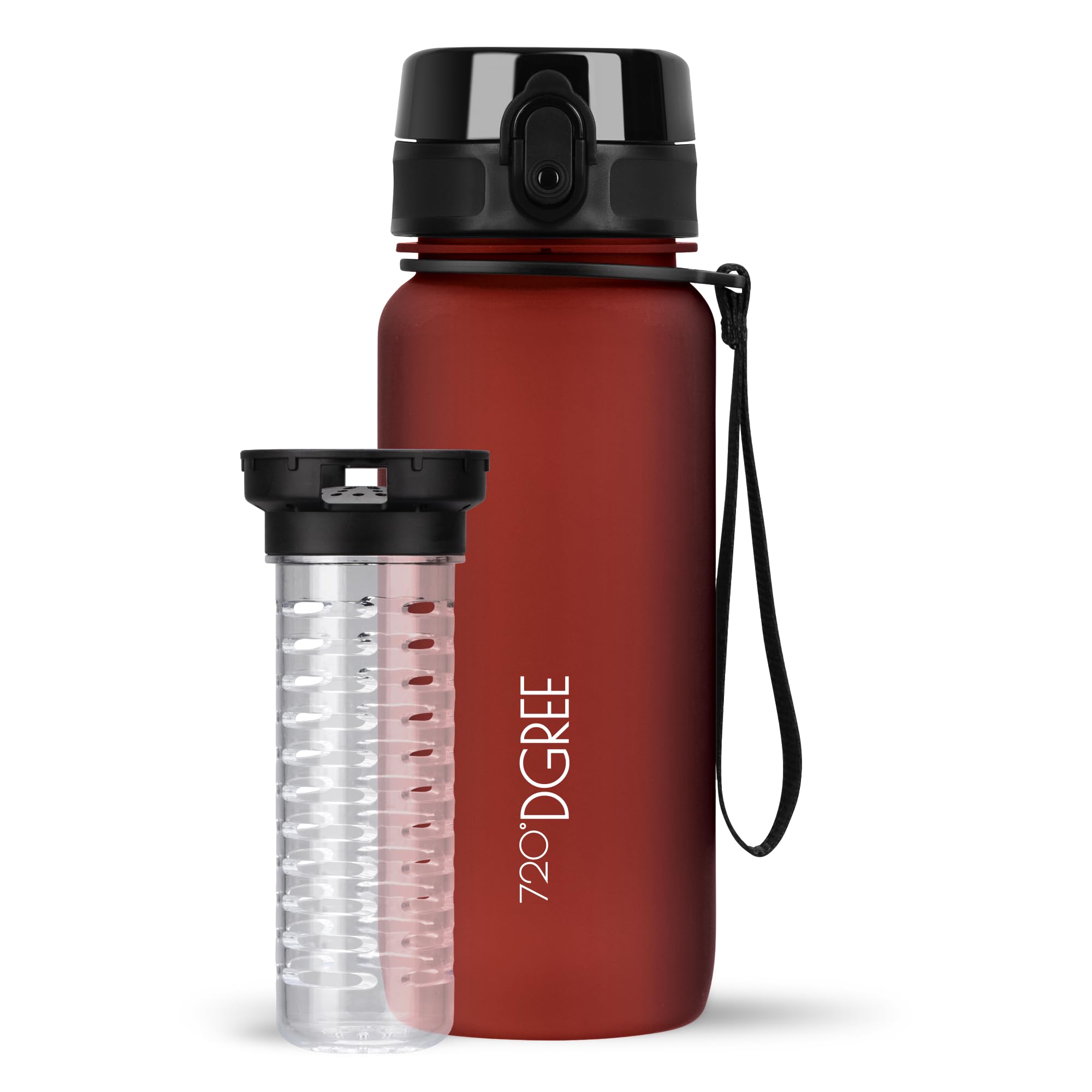 720°DGREE Trinkflasche “uberBottle“ 350ml, 500ml, 650ml, 1l softTouch +Früchtebehälter - Auslaufsicher, BPA-Frei - Schmale Wasserflasche für Kinder, Schule, Sport, Fahrrad, Gym, Fitness, Outdoor
