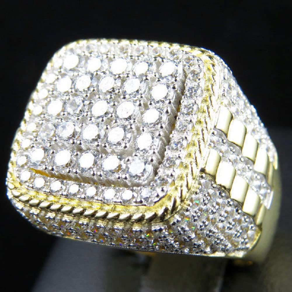 WBDWWTD pełny diament męski luksusowy pierścionek Hip Hop Punk wiertarka wodna Iced Out złoty pierścionek dla mężczyzn ręcznie robione delikatne Bling złote diamentowe męskie pierścionki Boss