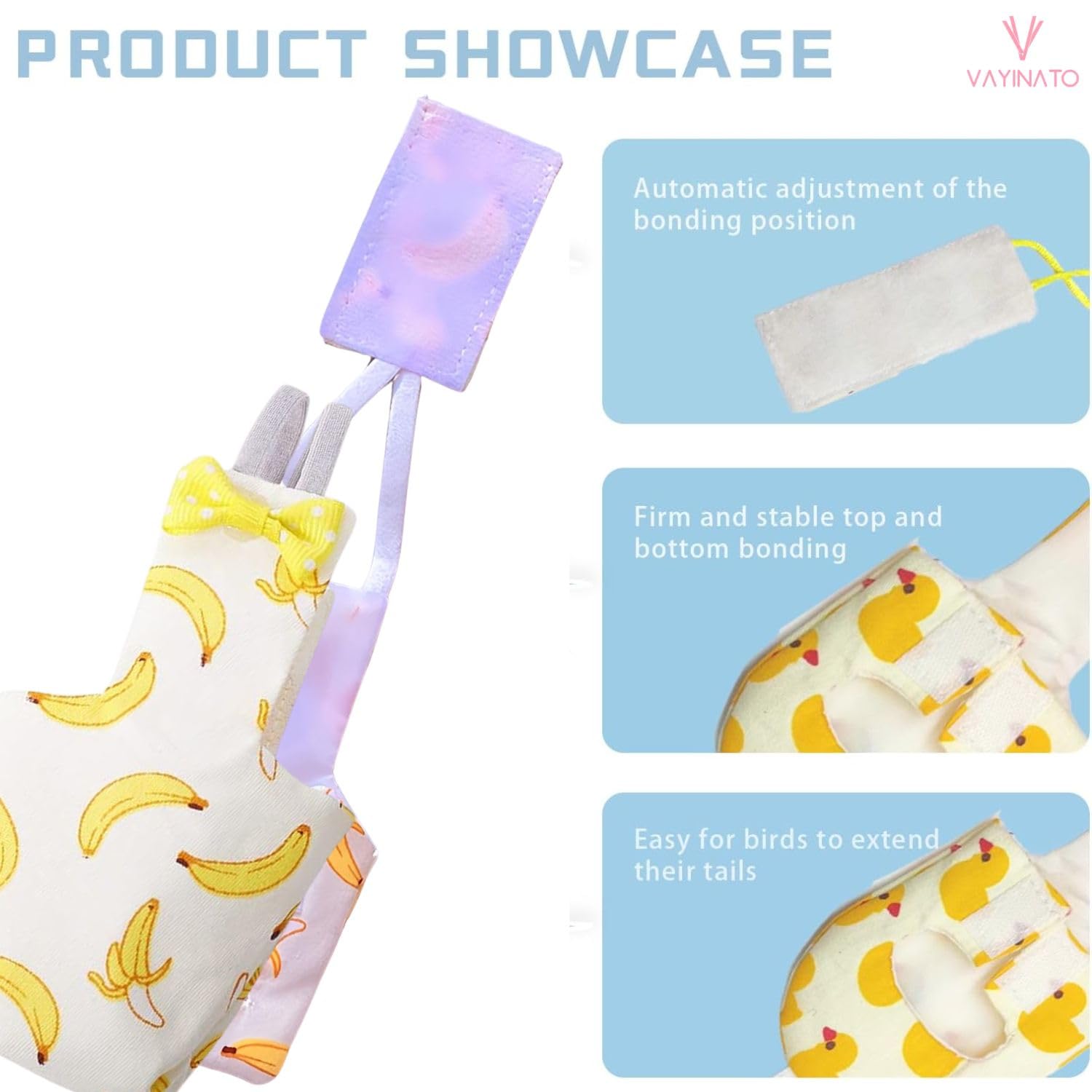 VAYINATO® 1 Pcs Reusable Birds Diaper for Parrot, Budgies, Sun Conures, Lories & Small Birds | Soft Breathable Fabric, Secure Fit for Flight & Ground Use | Easy-Clean Bird Hygiene (Banana) 4