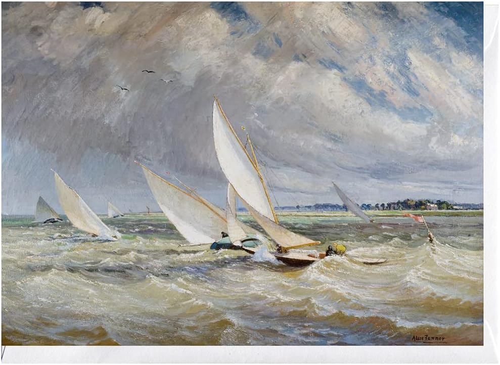 Yachts Racing In Bad Weather - Burnham On Crouch by Alice Maud Taite Fanner. Blank Greeting Card