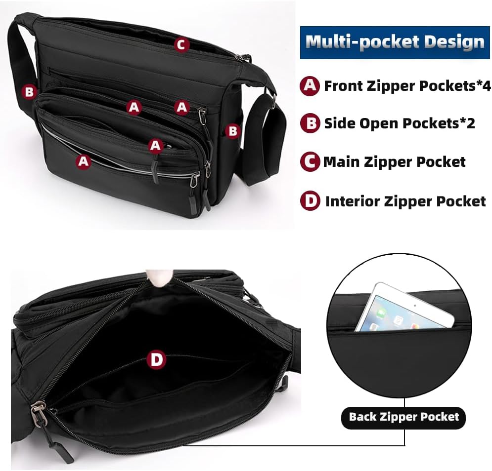Mudono Messenger Bag for Men Nylon Waterproof Shoulder Bag Multi-pocket Crossbody Bag Daily Travel Bag Lightweight Satchel - Image 4