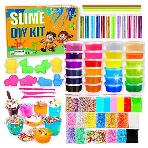 DIY Slime Kit-Ultimate Glow in The Dark Glitter Slime Making Kit- Slime Kit for 3 4 5 6 7 8 9 10 11 12 Year Old Girl and Boy Party Best Choice