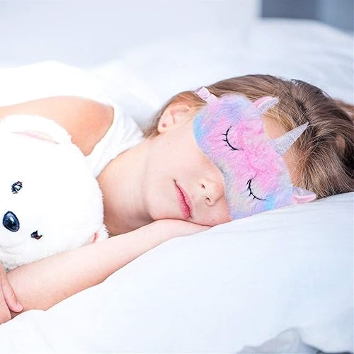 Miniatura 5 de Linda máscara de unicornio para dormir, suave y esponjosa, con los ojos vendados, divertida máscara facial de animales, cubierta de ojos para niños,