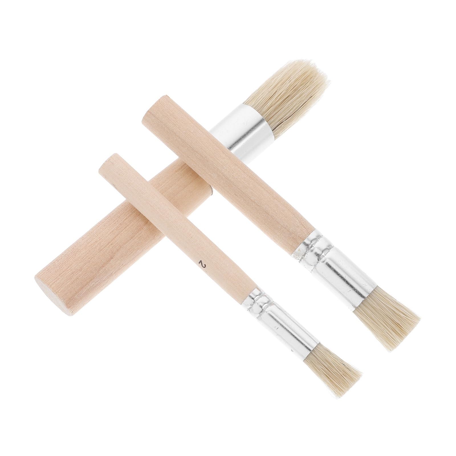 3Pcs Round Paint Brushes Wooden Stencil Brush Set Bristle for Acrylic Chalk Painting Furniture Wax Art Projects