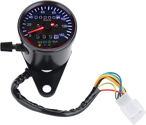 KIMISS Luz de fondo LED de 12 V para motocicleta, kit de medidor de velocímetro de doble odómetro Cafe Racer + medidor de odómetro universal para
