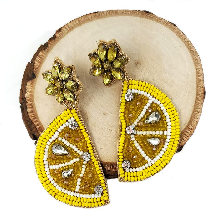 Beaded Lemon Post Earrings Handmade Lemon Earrings Tropical3