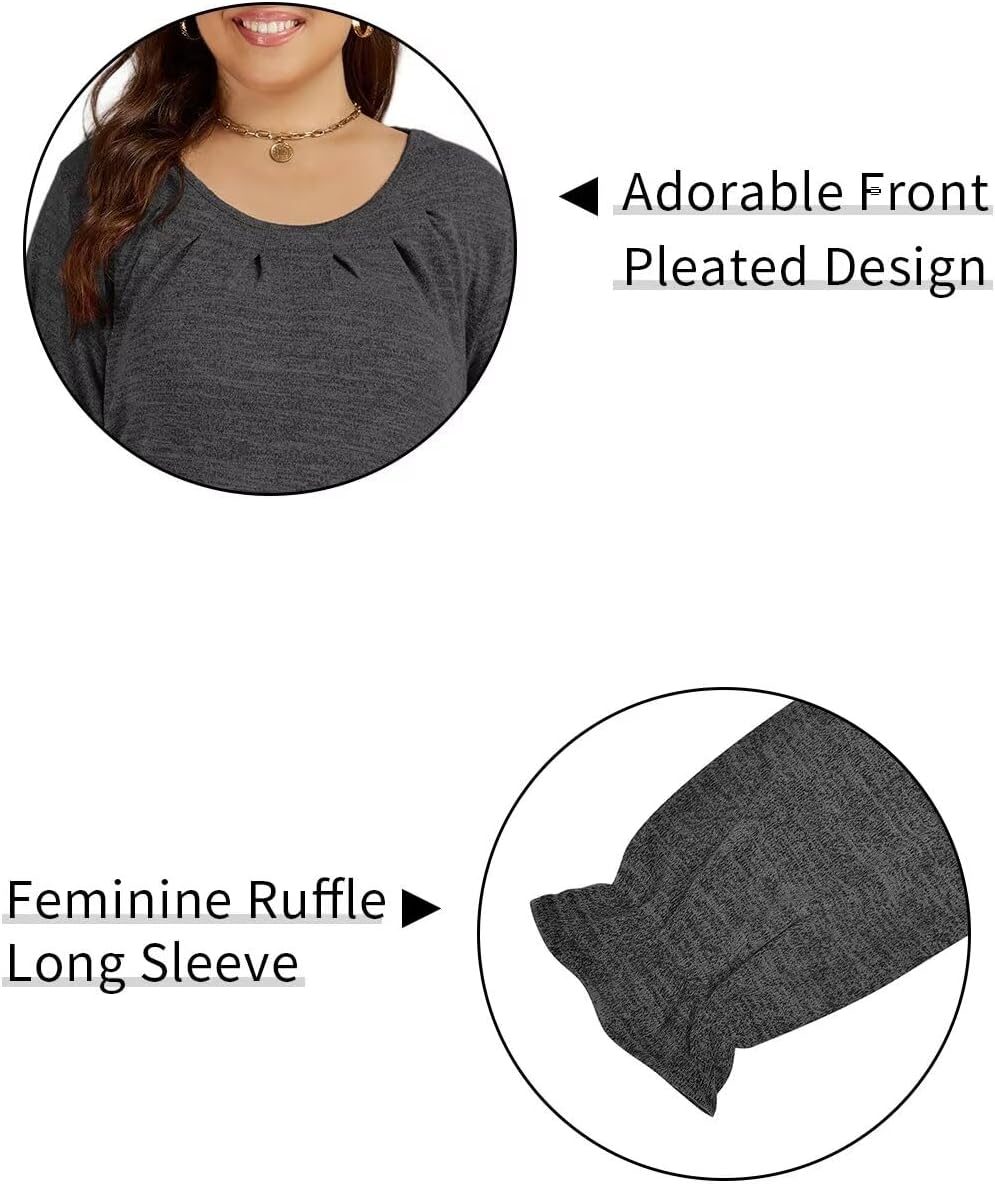 DOLNINE Womens-Plus-Size-Sweatshirts Ruffle Long Sleeve Fall Tops Casual Loose Pleating Shirts Dressy Crewneck Tunic Blouses - Image 4