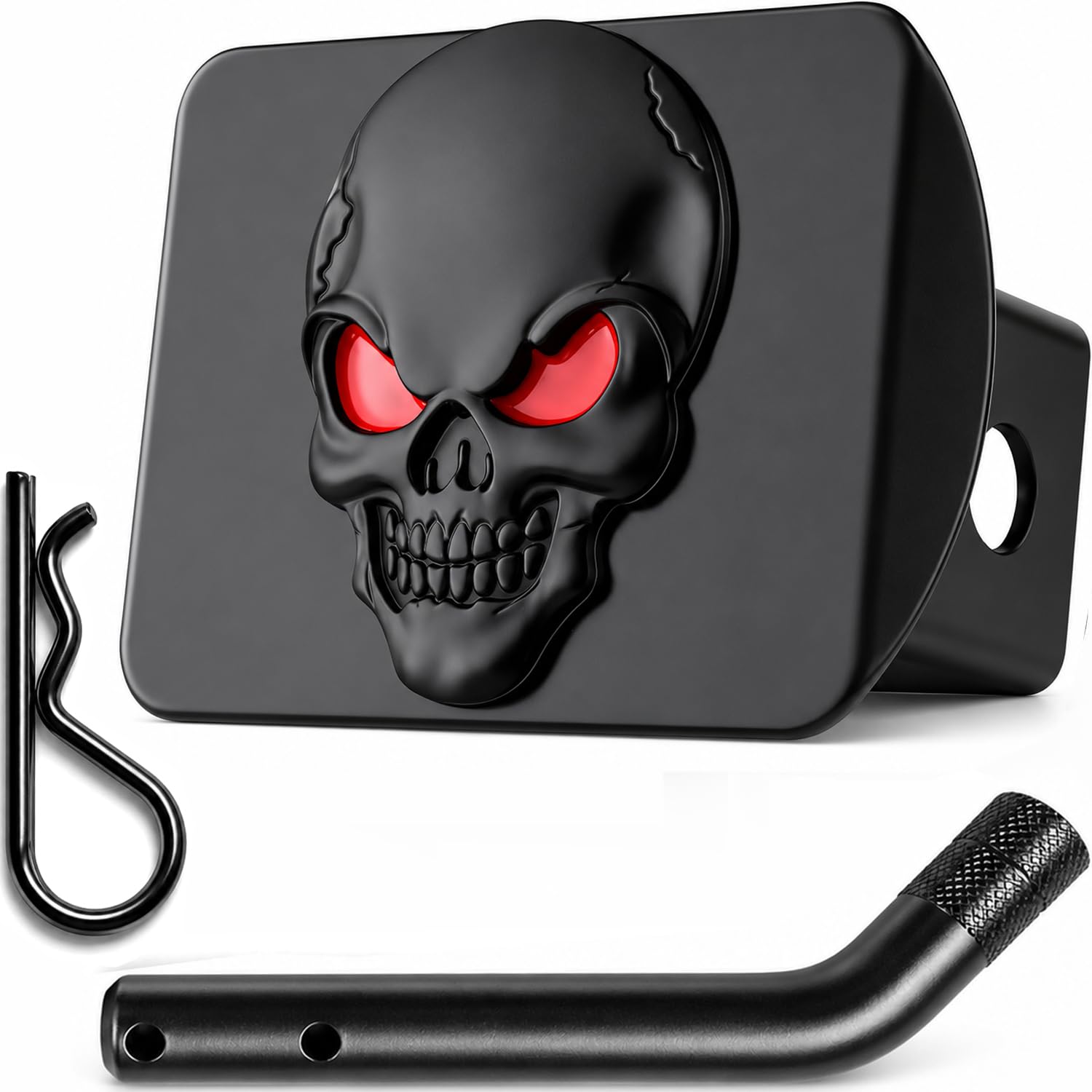 100% metalowa czaszka 3D emblemat osłona zaczepu przyczepy pasuje do 2 odbiorników (czarny czerwony na czarnym) od LFPartS