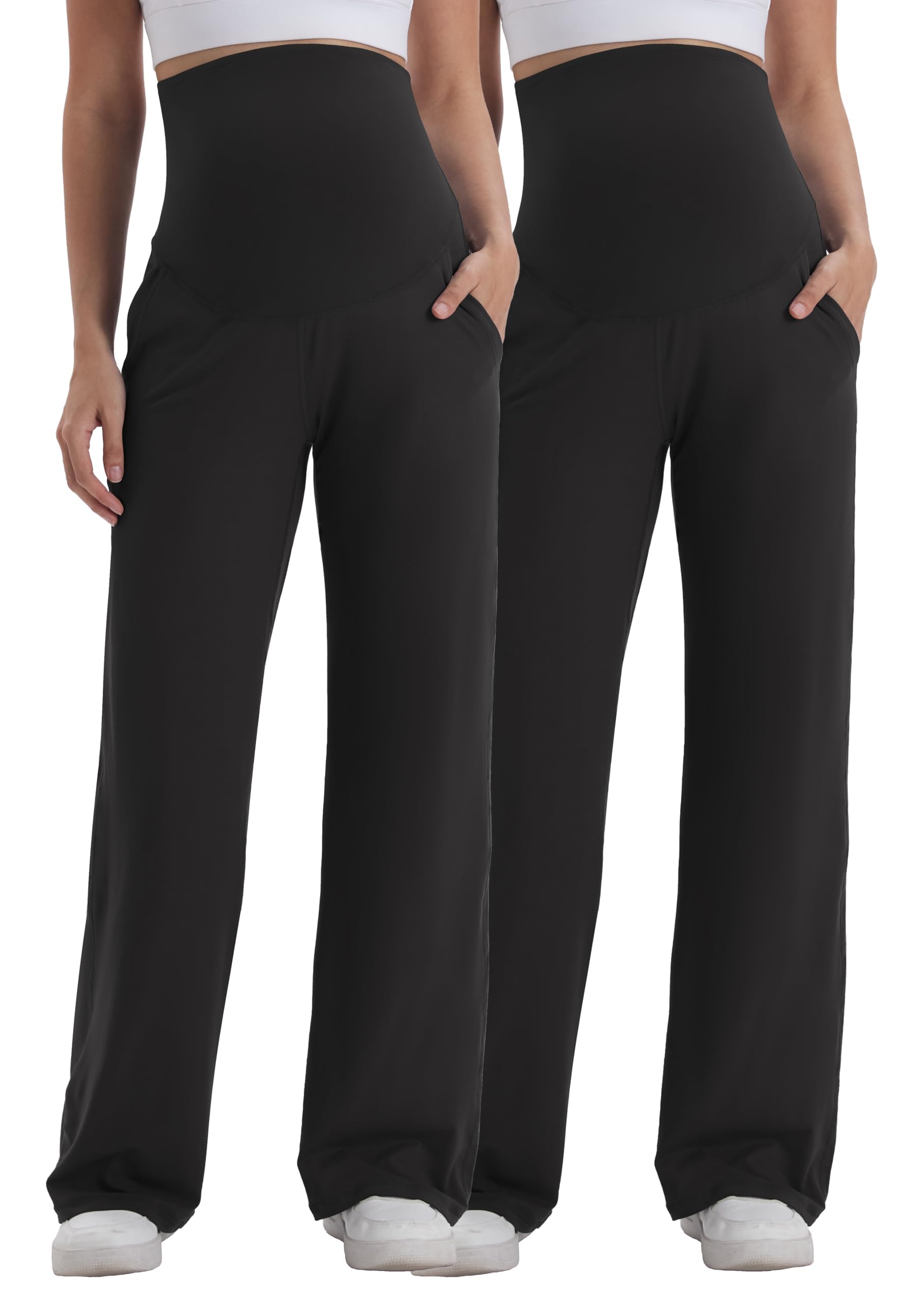 Umstandshose Damen Weitem Bein | Über dem Bauch, Lässig Lose, Bequeme Stretch, Gerade Bein Schwangerschaftshose, für Yoga, Outdoor Aktivitäten oder den Alltag