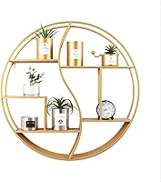 Vista 10 de Estante redondo de pared, estante circular de metal de 24 pulgadas, estantes flotantes de madera, estante organizador de exhibición plateado rústico