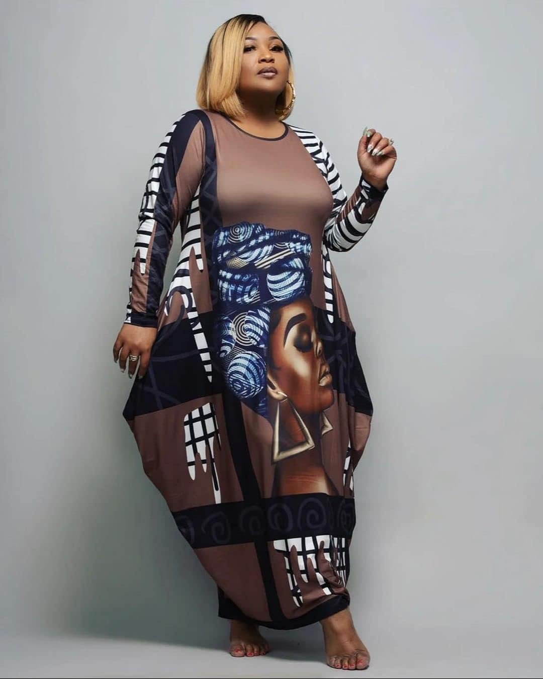 BFFBABY Casual Plus Size Maxi Dresses for Women Round Neck Long Sleeves Loose Sundress with Pockets XL-5XL - Image 2