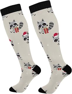 874 Crew Athletic Socks Raccoon Christmas Wildlife Dress Crew Socks Long Crew Socks Casual Calf Socks For Travel Hiking Sports 40cm