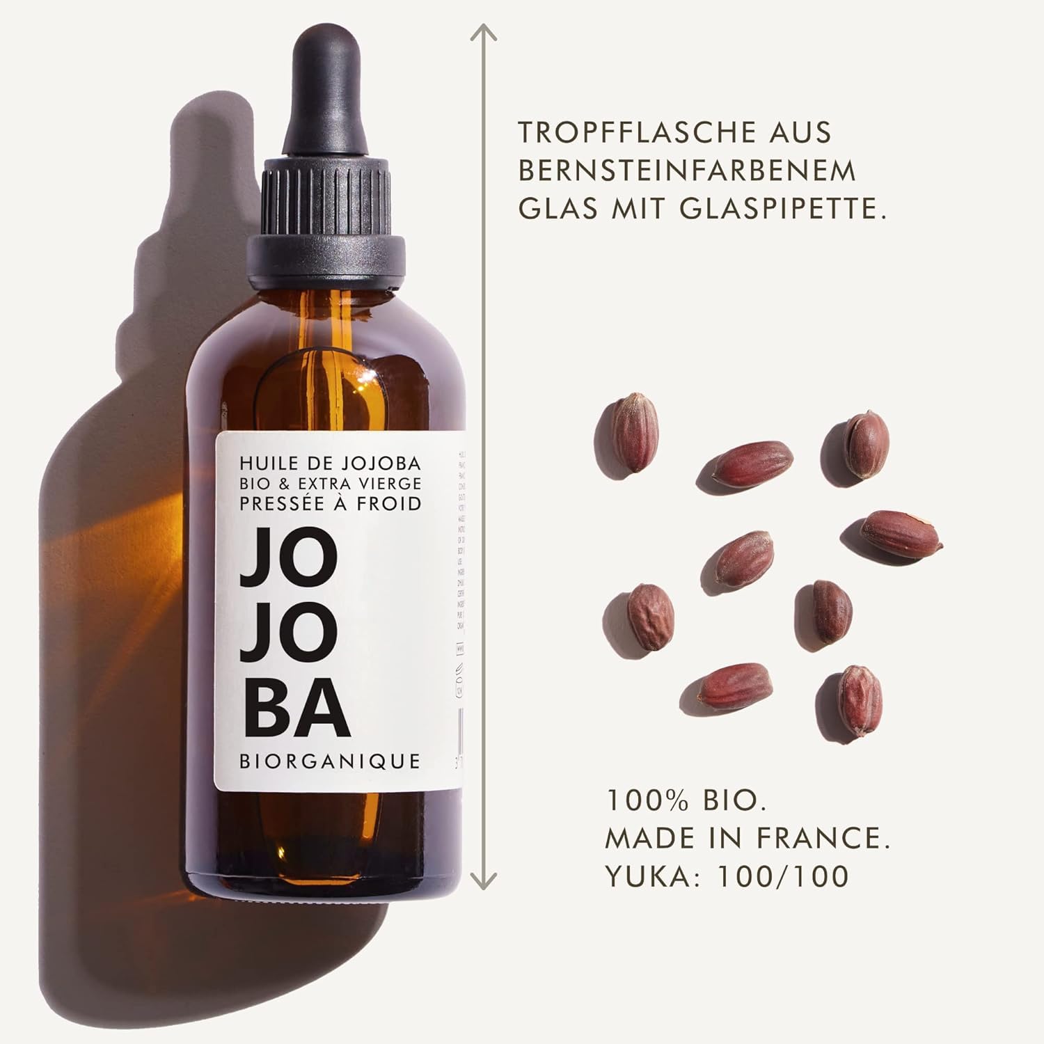Olejek jojoba Bio | 100% czysty, naturalny i tłoczony na zimno | pielęgnacja twarzy, paznokci, skóry, włosów i brody | 50 ml | wegański i wolny od Cruelty Free | Bio Jojoba Oil | szklana butelka +