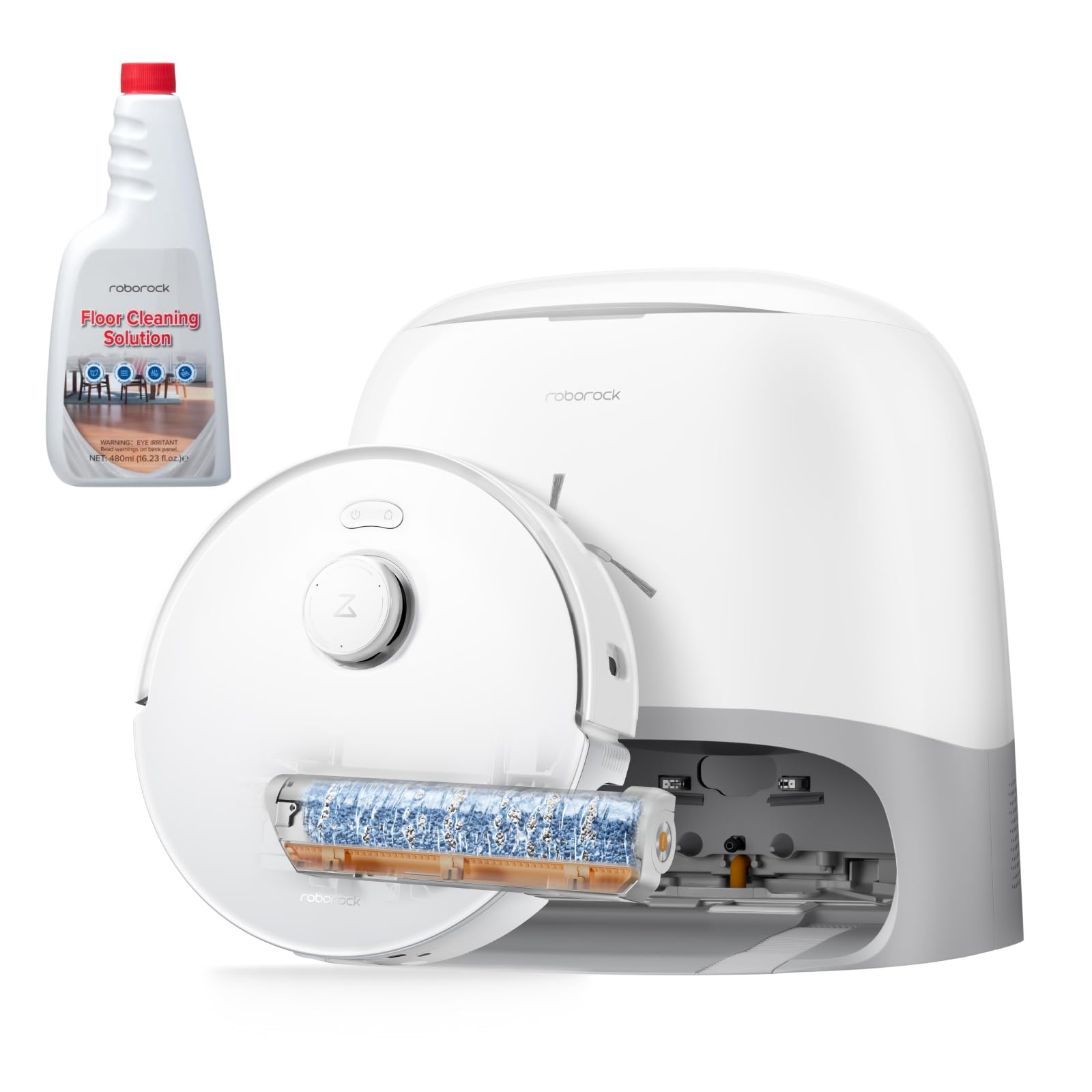 roborock Qrevo Curv 2 Flow + Detergente 480ml, Robot Aspirapolvere Lavapavimenti, 270mm Autopulizia Rullo, 20.000Pa, Protezione Rullo per Tappeti Asciutti, Stazione Multifunzionale