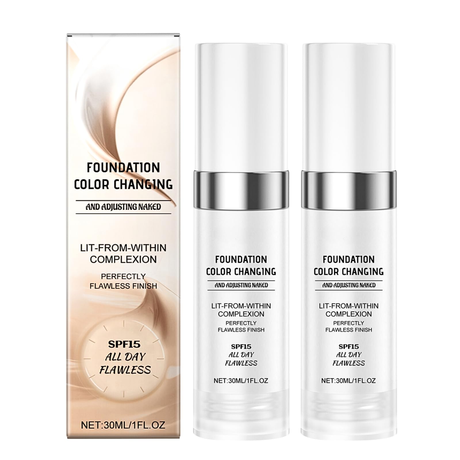 Colour Changing Foundation SPF15 for Mature Skin - Long Lasting Liquid Makeup for All Skin Tones - 30ML*2