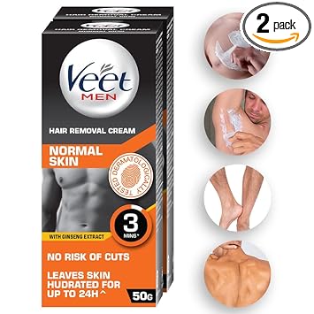 Veet Hair Removal Cream for Men, Normal Skin, 50g Each (Pack of 2)