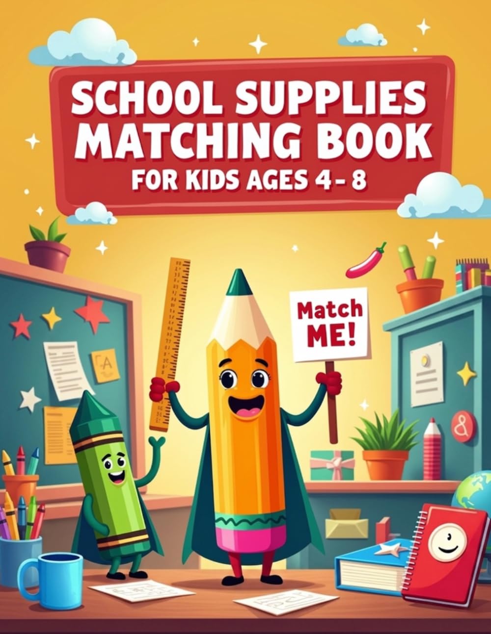 School Supplies Matching Book for Kids Ages 4–8: A Fun Back-to-School Activity Book to Boost Focus and Early Cognitive Skills
