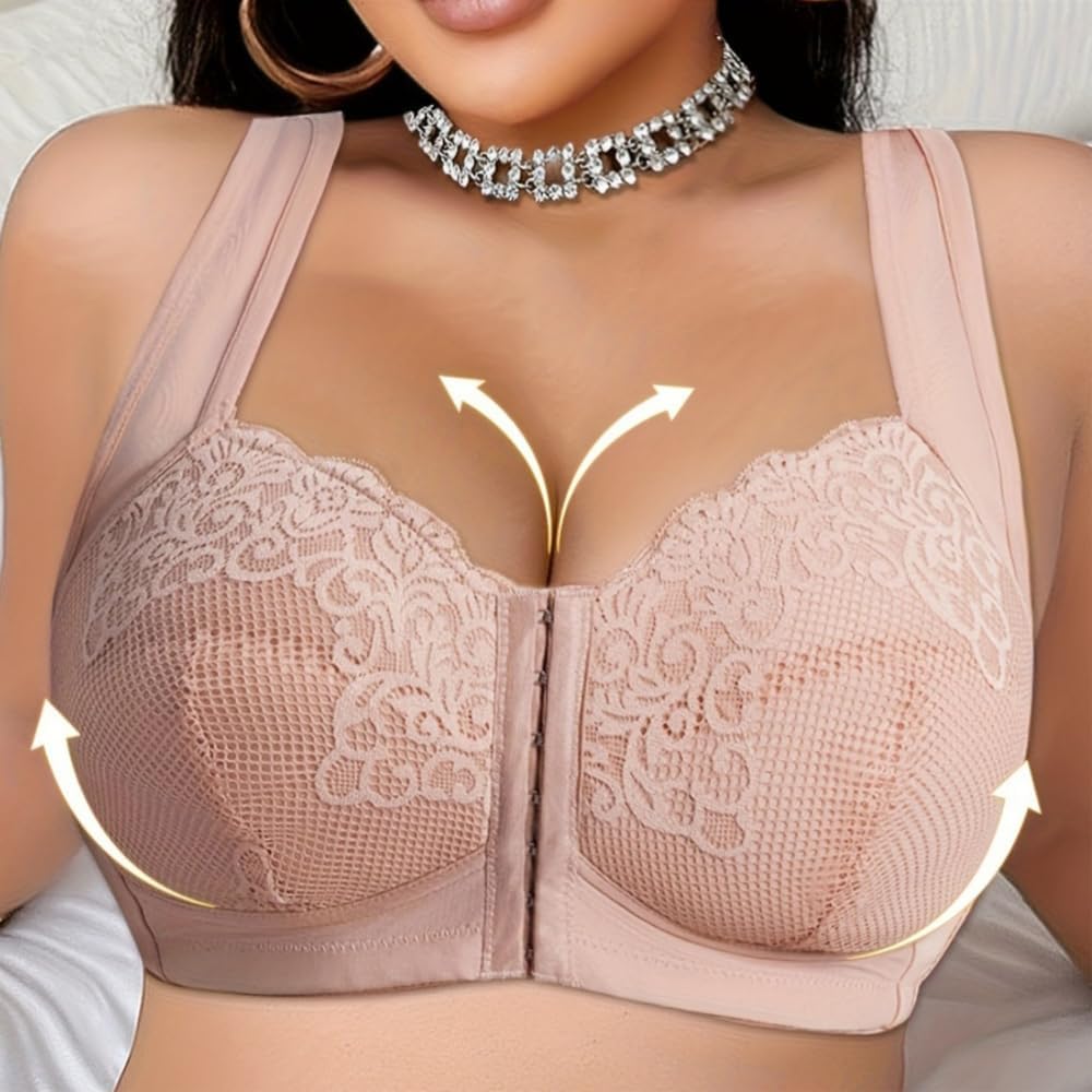 Womens No Underwire Lace Bra Front 3-Row 7-Hook Design - Image 2