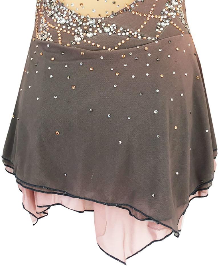 Lady's Skating Costume for Competition Figure Skating Leotards with Rhinestone Long Sleeve Ice Skating Dress
