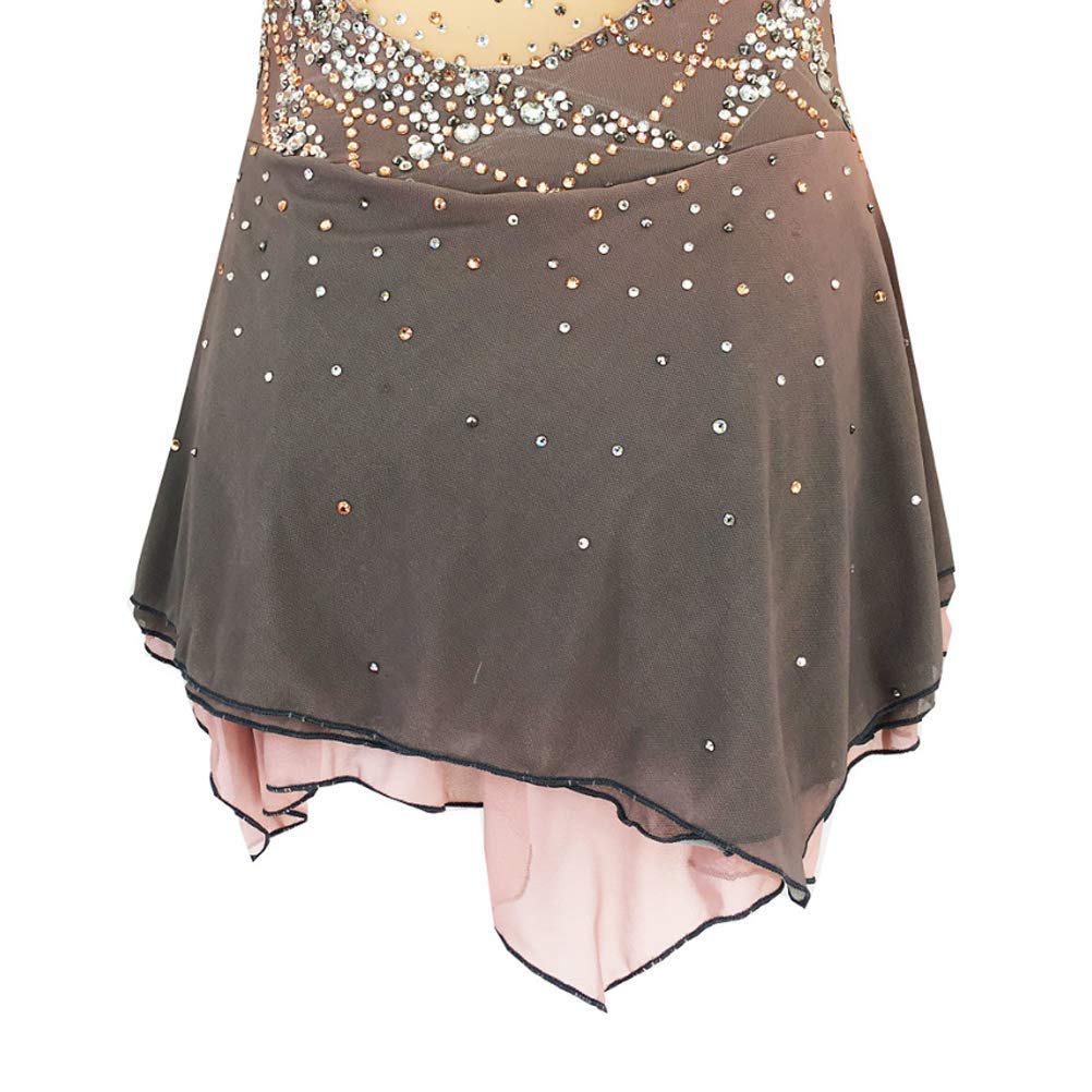 Vestido de leotardo de patinaje artístico para mujer, manga larga, malla elástica, hecho a mano, para competición, baile
