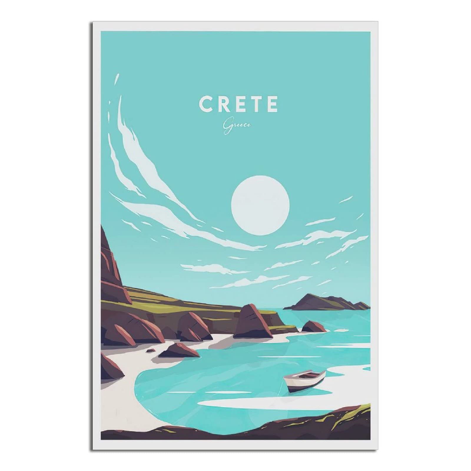 Affiche Vintage Crète Rethymno Sur Toile - Décoration Murale Style Voyage (50x75 Cm) - 11