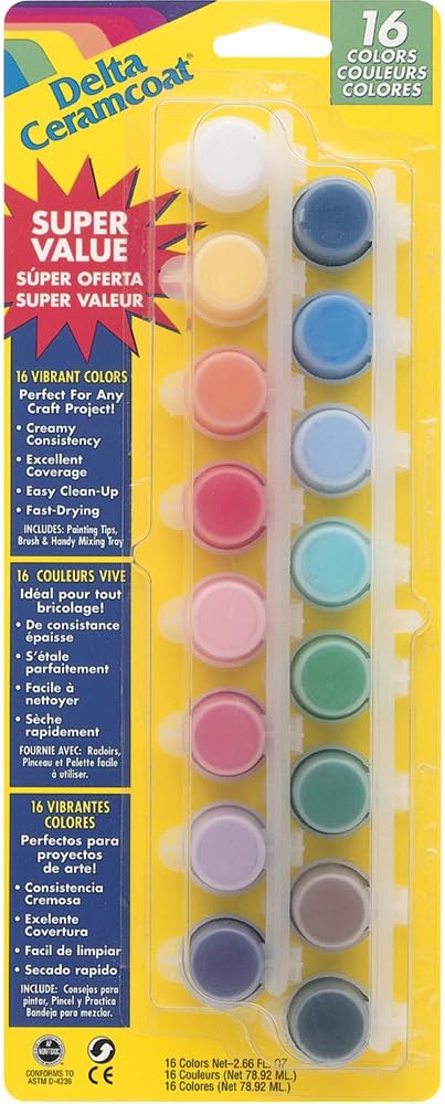 Plaid:Delta Ceramcoat Acrylic Paint Pots 16/Pkg-Vibrant, Other, Multicoloured, 4.93 ml (Pack of 16)