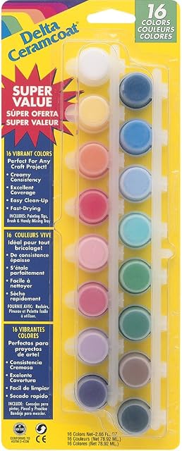 Plaid:Delta Ceramcoat Acrylic Paint Pots 16/Pkg-Vibrant, Other, Multicoloured, 4.93 ml (Pack of 16)