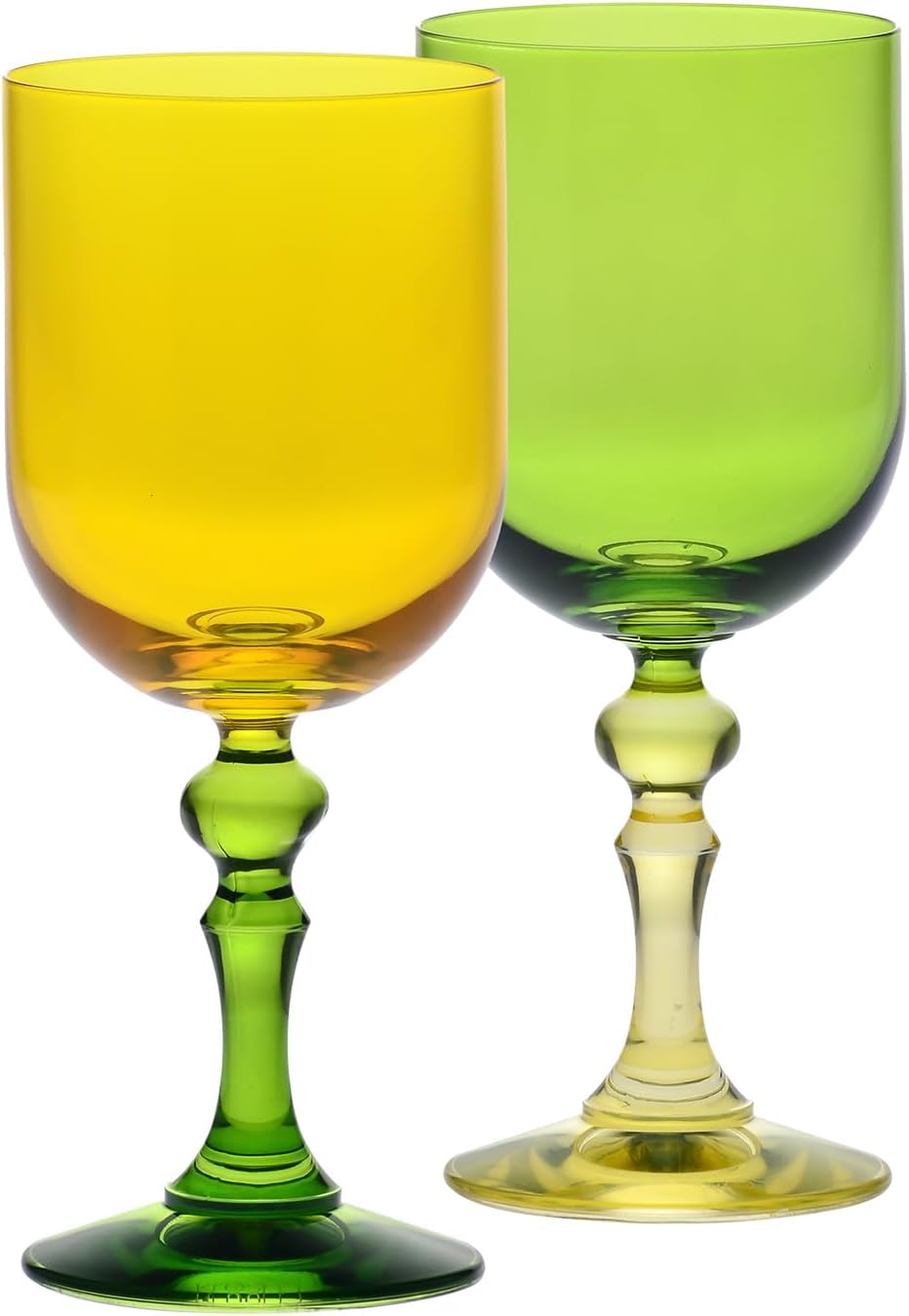 Krosno – Coloured Wine Glasses for Red & White Wine, Mocktails, Water – 2 x 300 ml – Bubble Collection – Green & Orange – Lead-Free Crystal – Hand-Painted