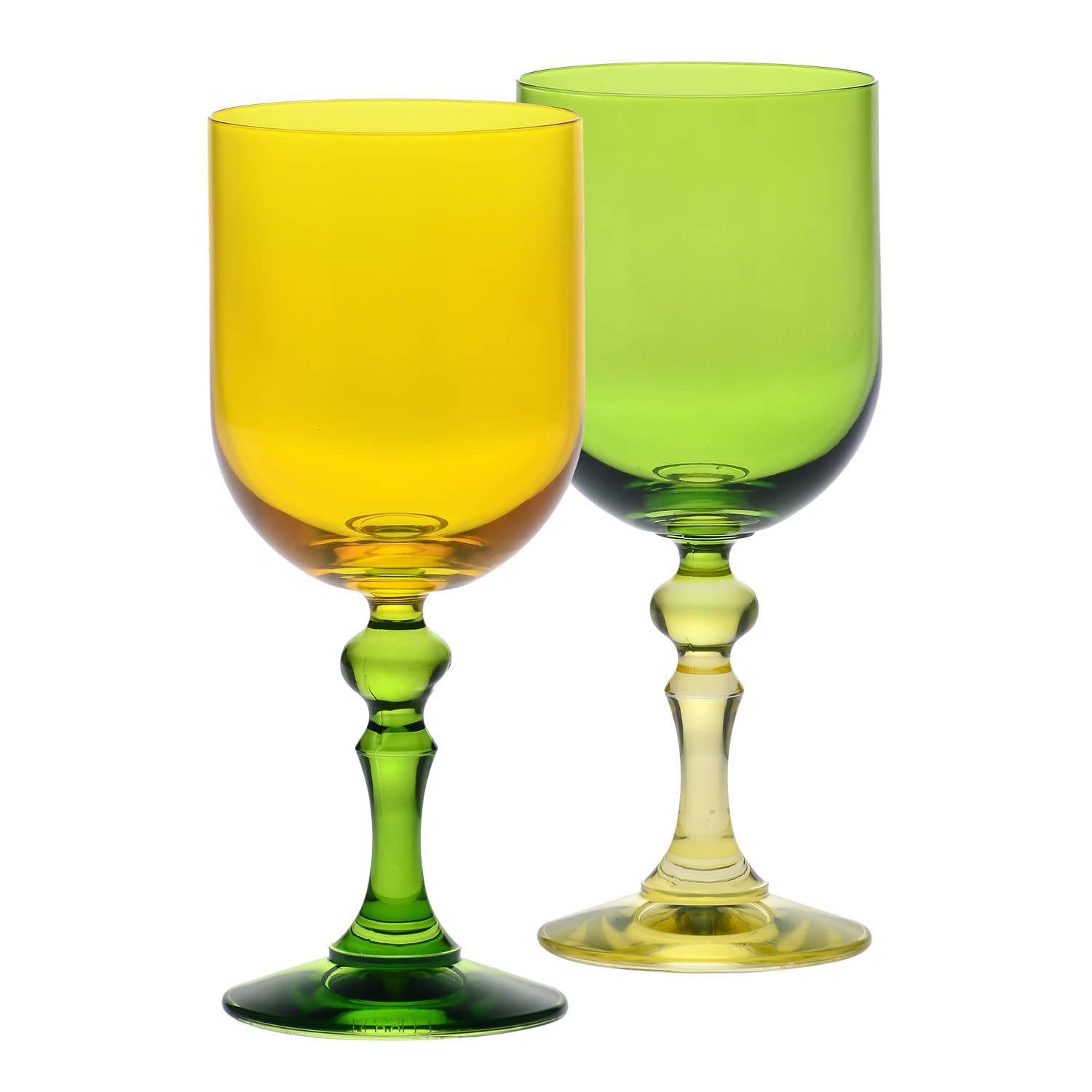 KROSNO – Coloured Wine Glasses for Red & White Wine, Mocktails, Water – 2 x 300 ml – Bubble Collection – Yellow & Green – Lead-Free Crystal – Hand-Painted