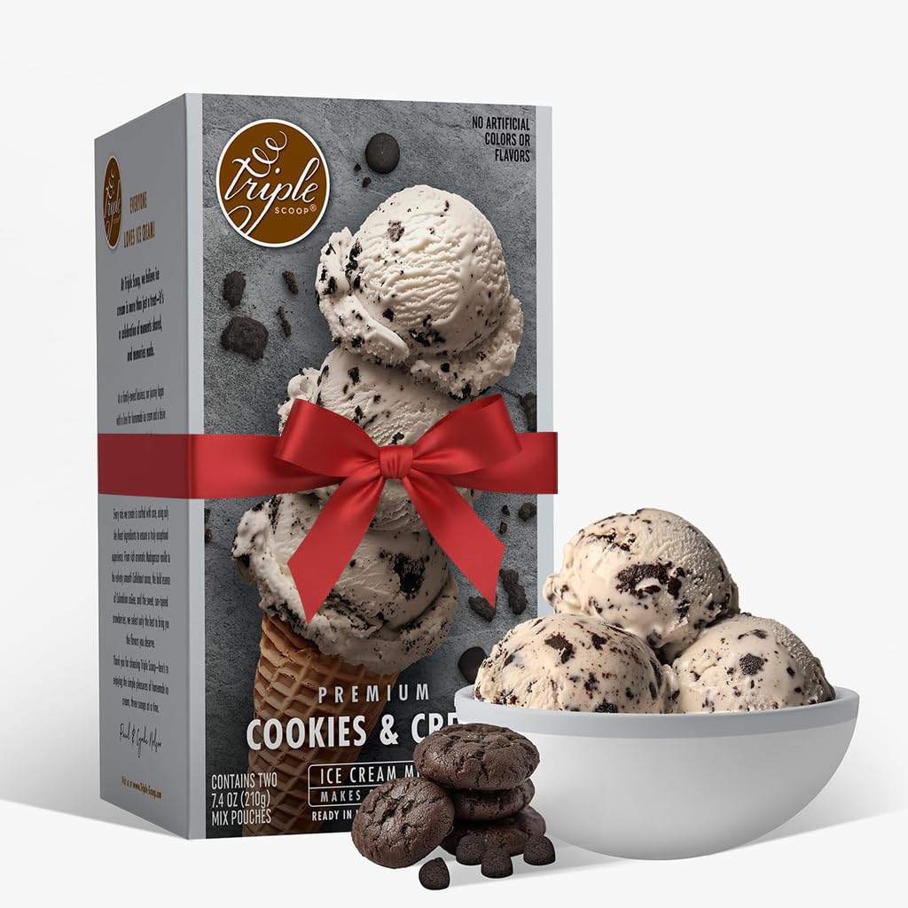 Triple Scoop - Premium Cookies & Cream Ice Cream Mix For Ice Cream Maker. Simple, Easy, Delicious. From Gourmet Mix To Maker in 5 Minutes, Makes 2 Creamy Qrts, Made in USA (1 Pack, Cookies & Cream)