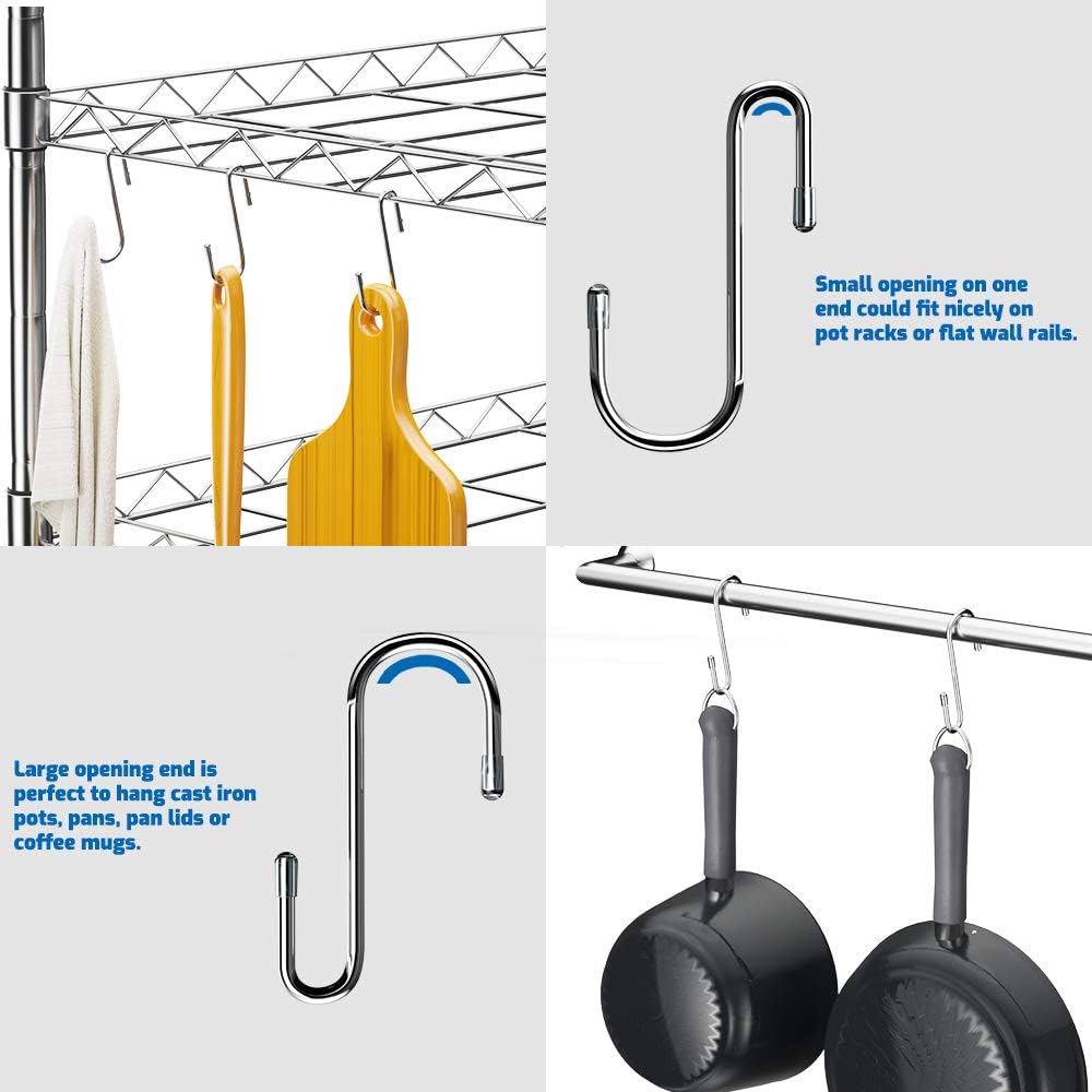 Aufun 30 Pack Stainless Steel S Hooks for Hanging, Heavy Duty S Shaped Hanging Hooks, Hanging Hangers for Kitchen, Work Shop, Bathroom, Closet, Bags, Towels, 2.4 inch