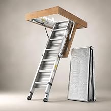 22.5x54 Inch Pull Down Attic Ladder with Insulated Cover, Attic Access Ladder with Aluminum Frame & Zippered Seal, Tall Ladders for Home High Ceilings Up to 10 Ft 3 in
