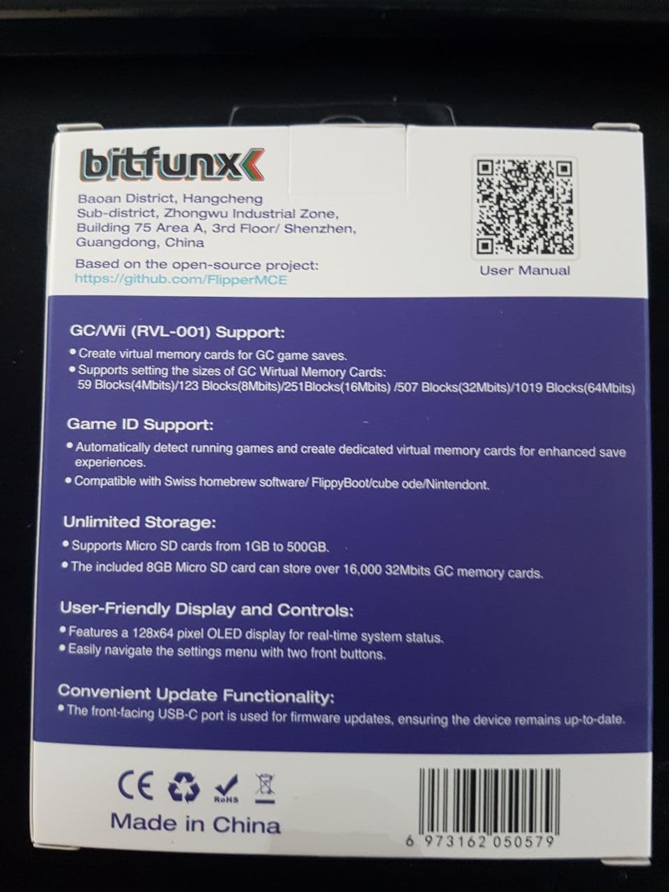 BITFUNX GCMCE - GameCube Flipper mce Wii NGC karta pamięci z kartą sd 8gb (czarna)