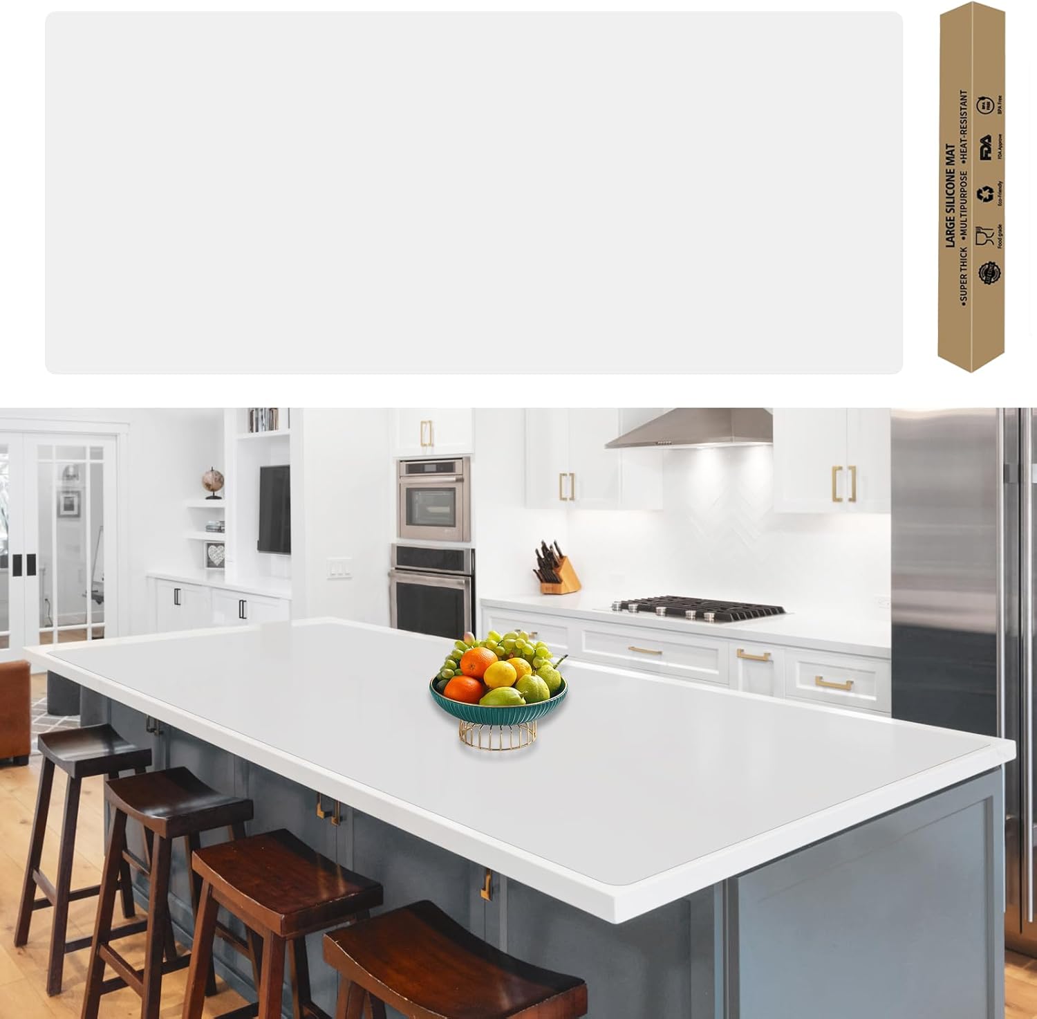120" x24''(305cmx60cm) Extra Large Silicone Mat for Kitchen Counter, Heat Resistant Countertop Protector, Non-Slip Waterproof Kitchen Island Mat, Easy to Clean, Semitransparent Translucent 120"L x 24"W