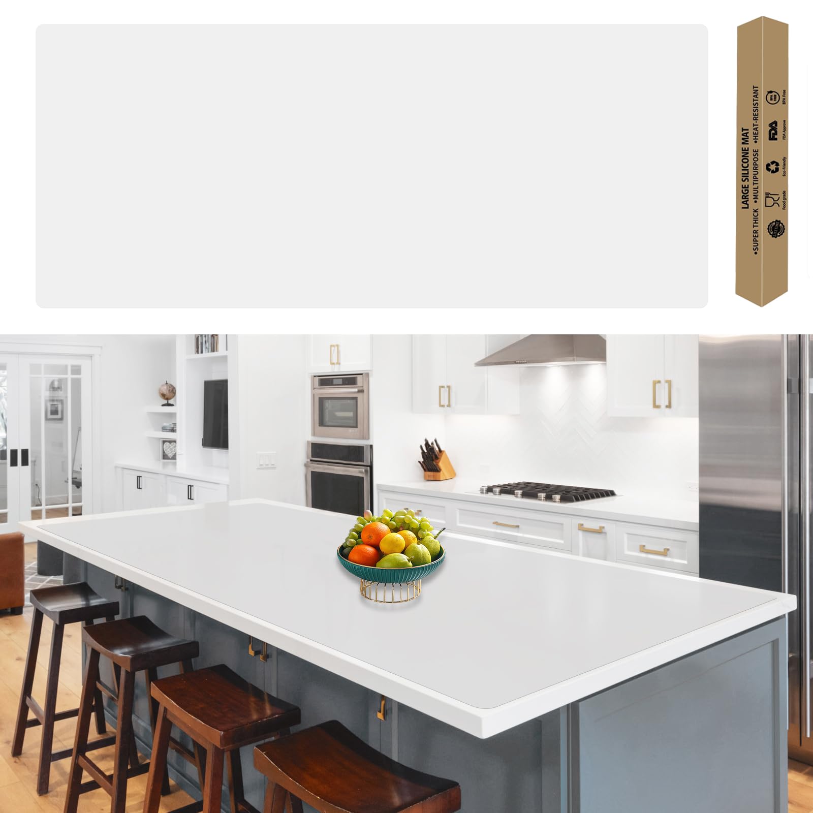 Photo 1 of 120"x24''(305cmx60cm) Extra Large Silicone Mat for Kitchen Counter, Heat Resistant Countertop Protector, Non-Slip Waterproof Kitchen Island Mat, Easy to Clean, Semitransparent
