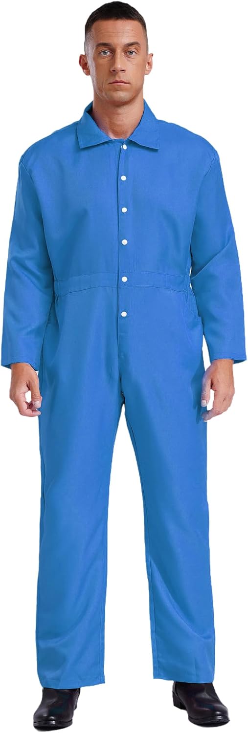 Jugaoge Mens Coverall Lightweight Wear Resistant Long Sleeve Button Up Mechanics Workwear Jumpsuits