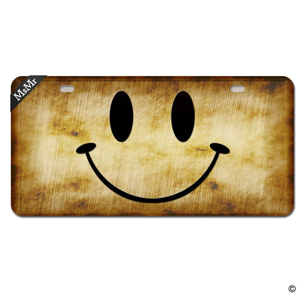 ClustersNN License Plate Cover Personalized Metal Plate for Car - Decorative Front License Plate Cover (2 Holes, Silver)- Smiley Face