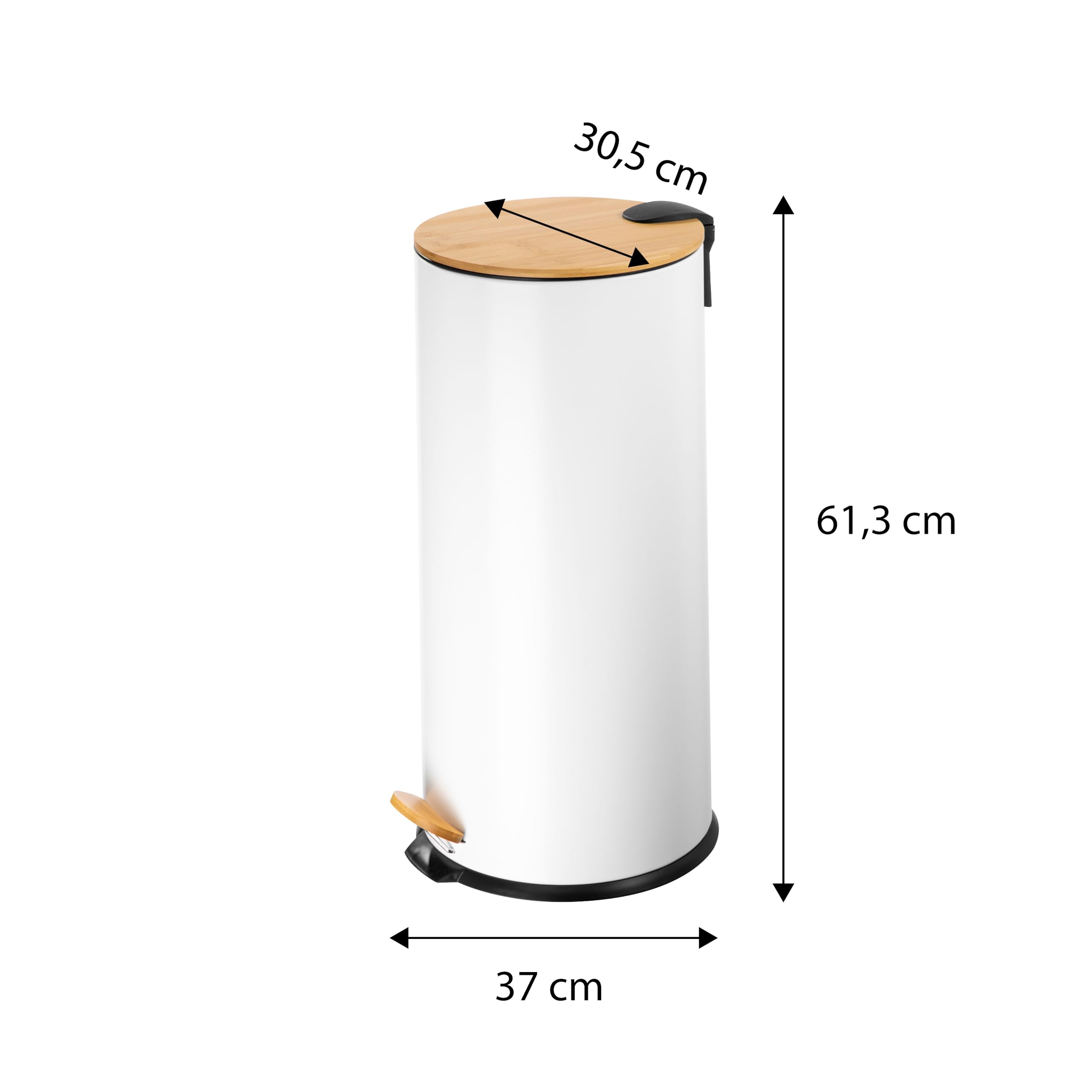 ECHTWERK cubo de pedal Skandi Look, cubo de basura, cubo de desperdicios, cuerpo robusto de hierro con tapa de bambú, función de cierre suave, blanco, capacidad 30 litros