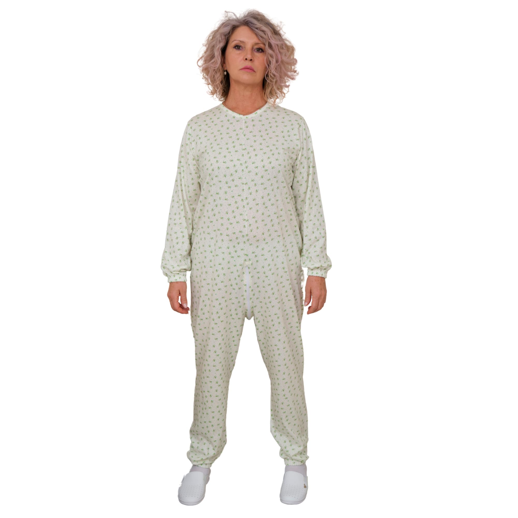 FERRUCCI COMFORT Pyjama sanitaire col rond avec fermeture éclair sur le dos - 9017 - pour personnes âgées, Alzheimer, Incontinence