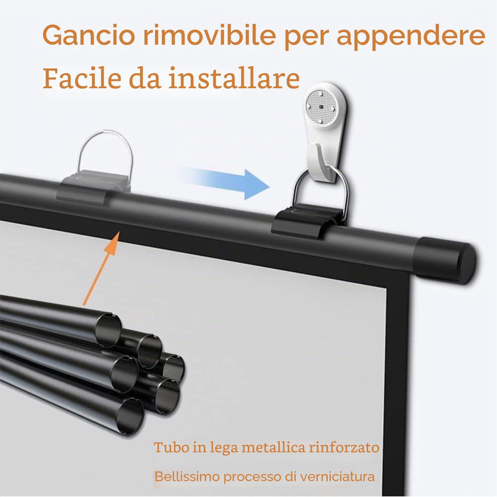 30" , 40" , 50" , 60" , 72" Schermo Per Proiettore Manuale 4:3 16:9 HD Telo Proiettore Schermo Per Proiezione Montato A Parete/soffitto Con Gancio Per Home Theater Cinema Ufficio Film TV Gioco(16:9,50