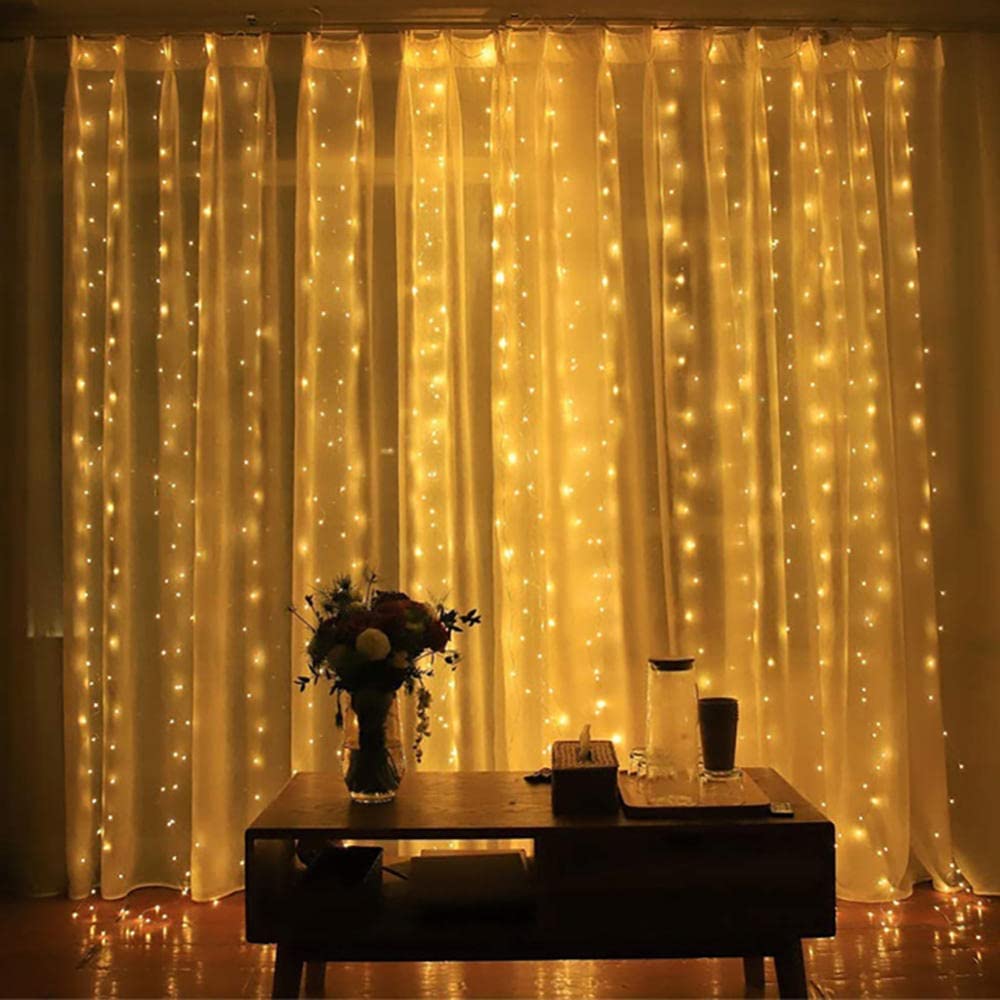 Stringa di luci for tende da finestra|Luci natalizie alimentate tramite USB|8 modalità di illuminazione Dimmerabile a distanza|Ideale for feste di matrimonio Giardino domestico Camera da letto Ou(Warm