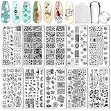 Biutee Nail Stamping Plates 10pcs Templates with Stamper Nail Stamper Nail Art Plates Kits Template Plates Leaves Flowers Animal Holiday Design