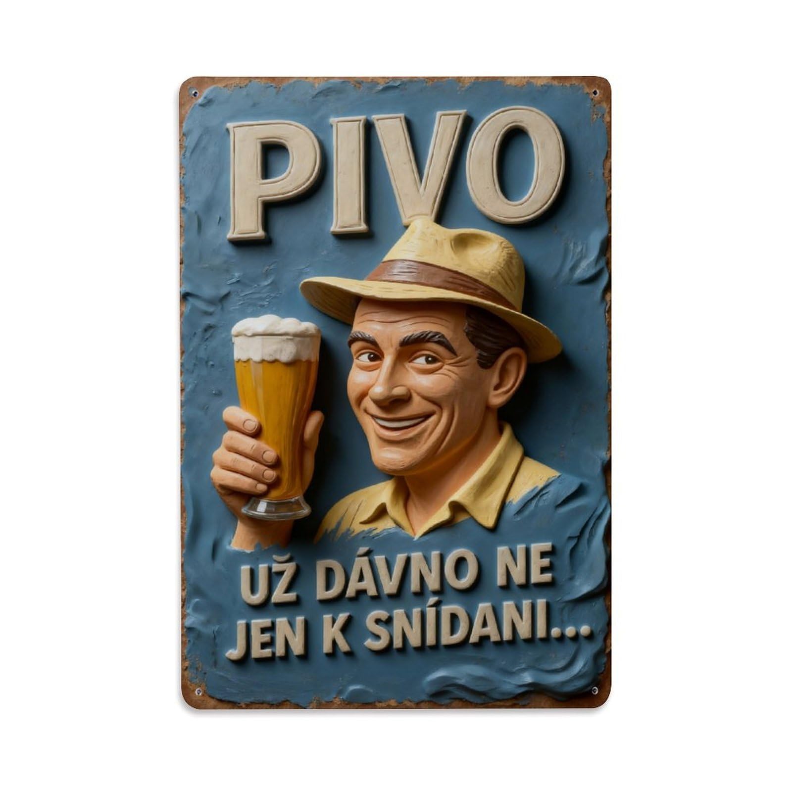 Pivo Man Holding Beer Glass Vintage Metal Tin Sign Retro Wall Decor, Bar Garage Cafe Kitchen Home Wall Art Poster Decoration 8x12inches