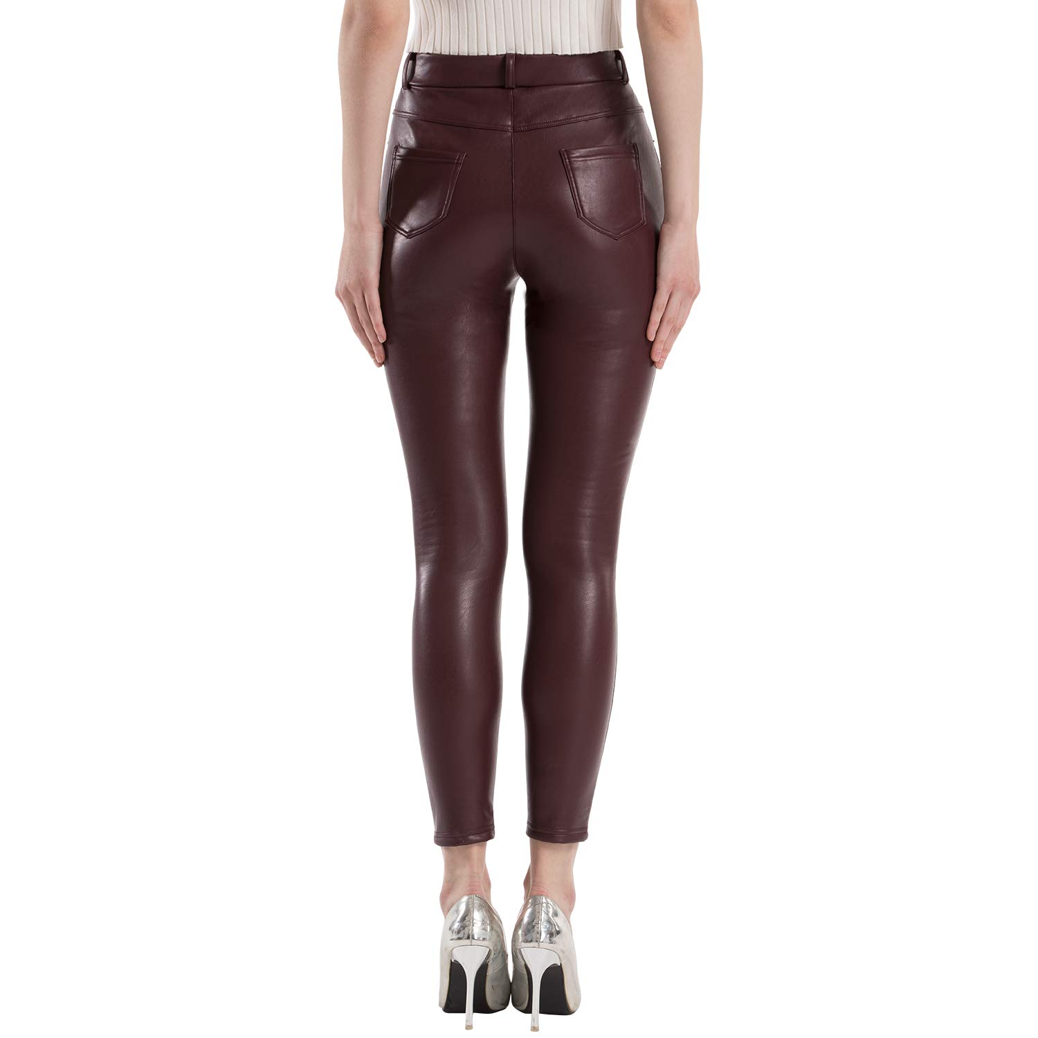 Tagoo Faux Leather Leggings for Women High Waisted Pleather Pants Stretch Tights with Pockets