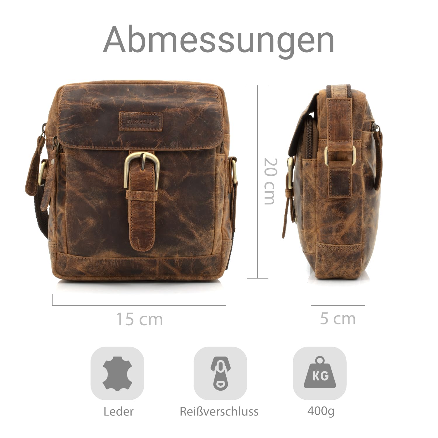 ekavale Umhängetasche Herren aus Büffelleder - Männer Schultertasche zum Umhängen mit verstellbarem Schultergurt - Leder Herrentasche, Ledertasche, Schultertasche